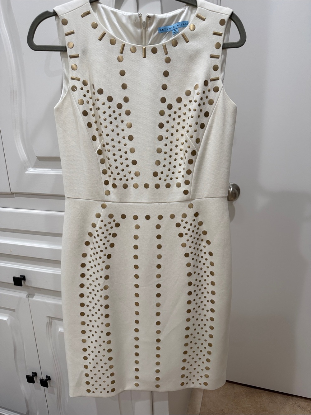 Antonio Melani White Embellished Sheath Dress